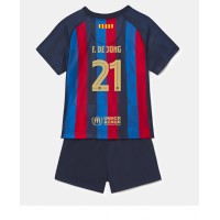 Fotbalové Dres Barcelona Frenkie de Jong #21 Dětské Domácí 2022-23 Krátký Rukáv (+ trenýrky)